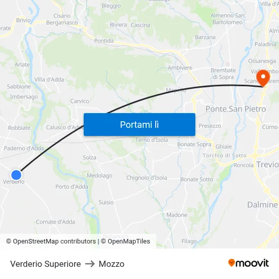 Verderio Superiore to Mozzo map