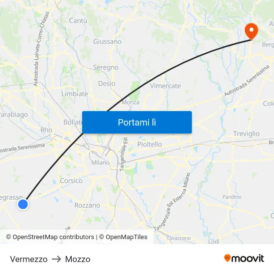 Vermezzo to Mozzo map