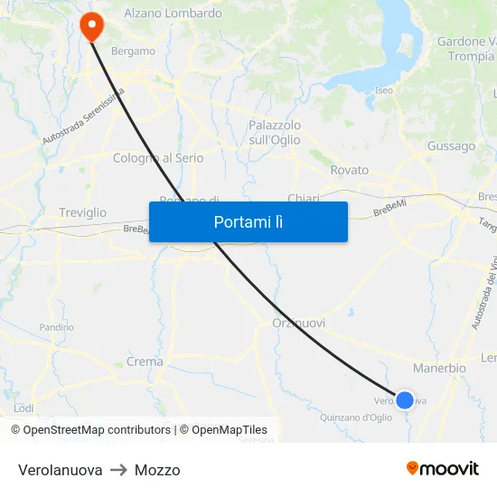 Verolanuova to Mozzo map