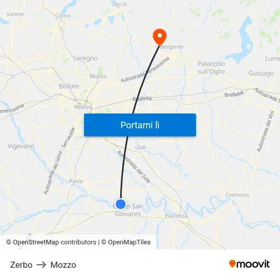 Zerbo to Mozzo map
