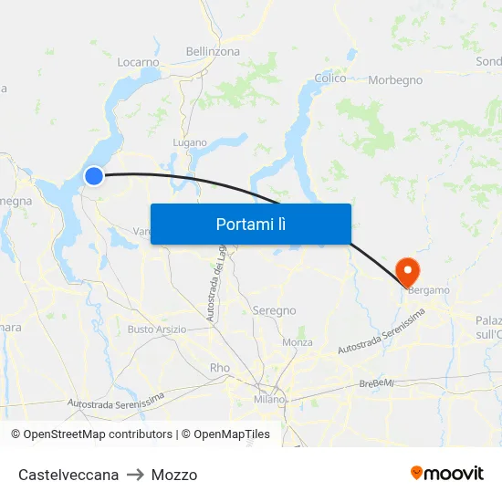 Castelveccana to Mozzo map