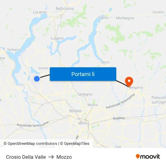 Crosio Della Valle to Mozzo map