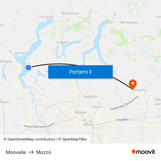 Monvalle to Mozzo map
