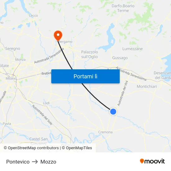 Pontevico to Mozzo map