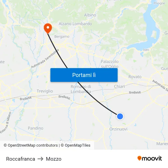 Roccafranca to Mozzo map