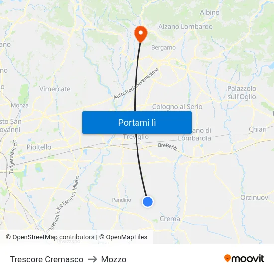 Trescore Cremasco to Mozzo map