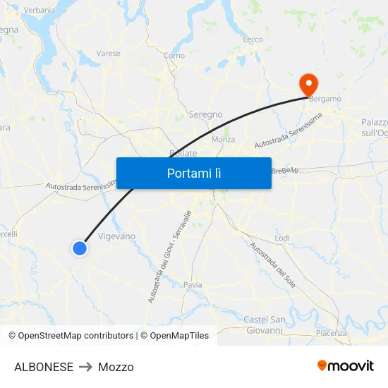 ALBONESE to Mozzo map