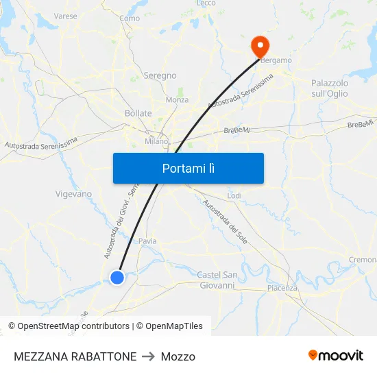 MEZZANA RABATTONE to Mozzo map