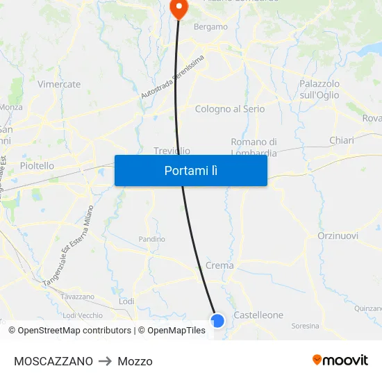 MOSCAZZANO to Mozzo map
