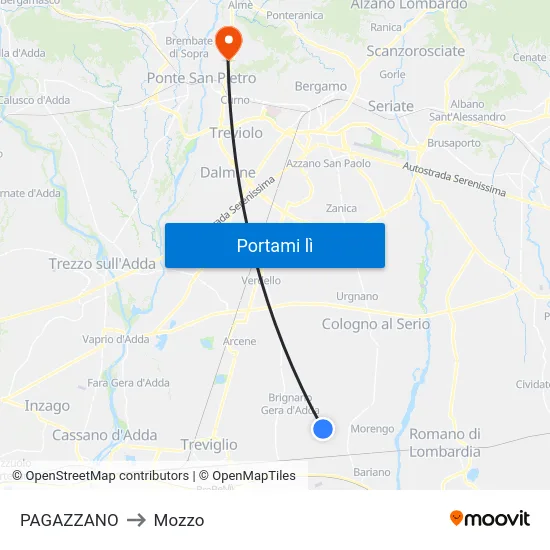 PAGAZZANO to Mozzo map