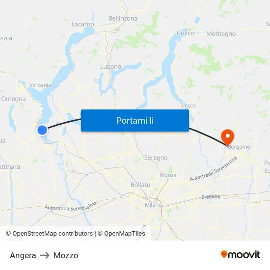 Angera to Mozzo map