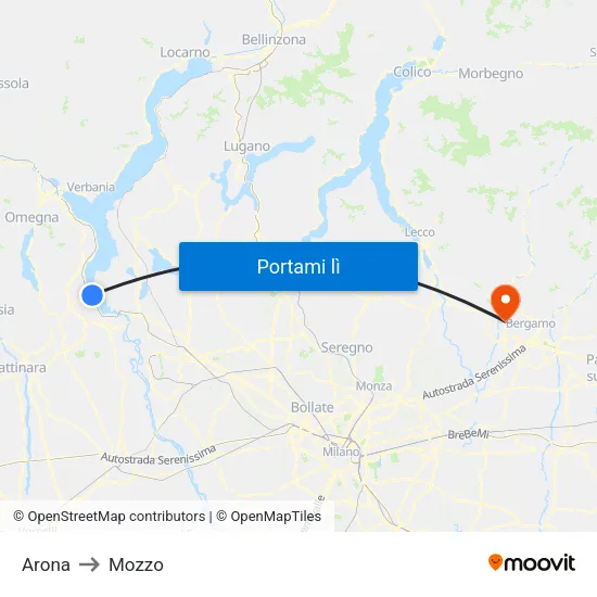 Arona to Mozzo map