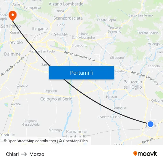 Chiari to Mozzo map