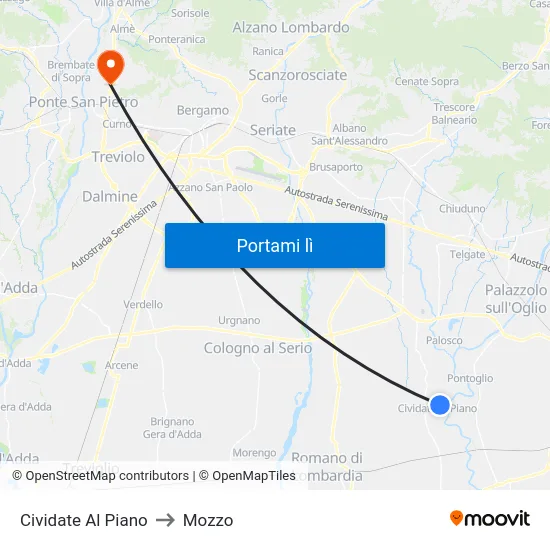 Cividate Al Piano to Mozzo map
