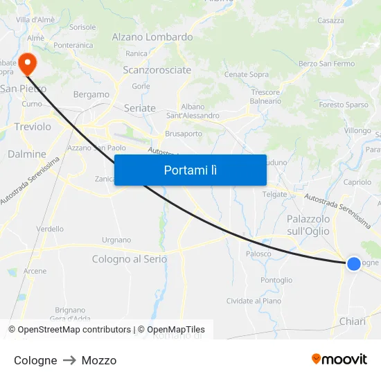 Cologne to Mozzo map