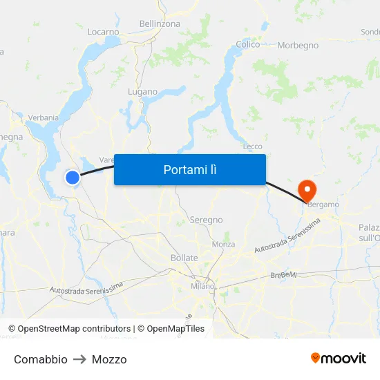 Comabbio to Mozzo map