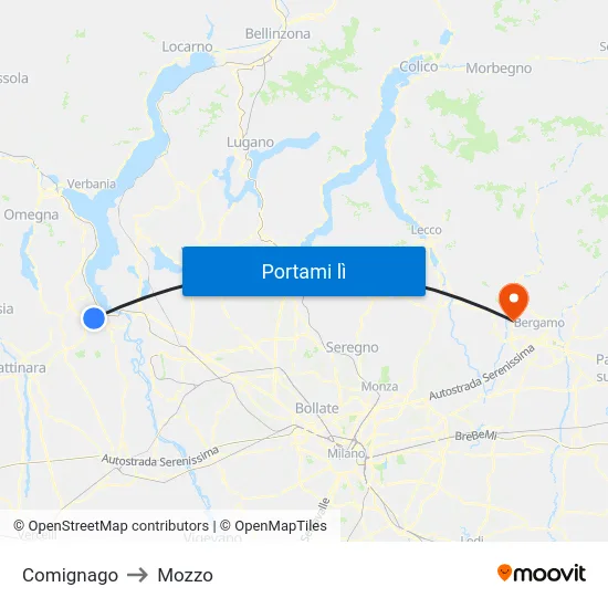 Comignago to Mozzo map