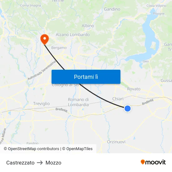Castrezzato to Mozzo map