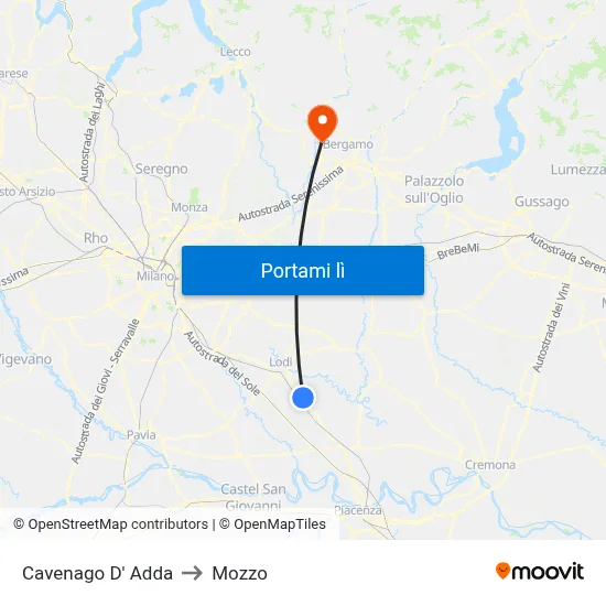 Cavenago D' Adda to Mozzo map