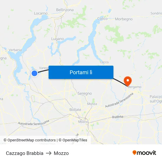 Cazzago Brabbia to Mozzo map