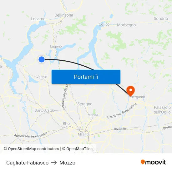 Cugliate-Fabiasco to Mozzo map