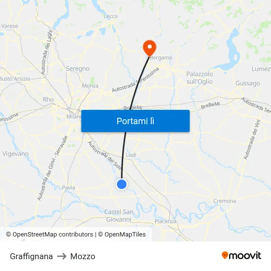 Graffignana to Mozzo map