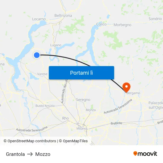 Grantola to Mozzo map