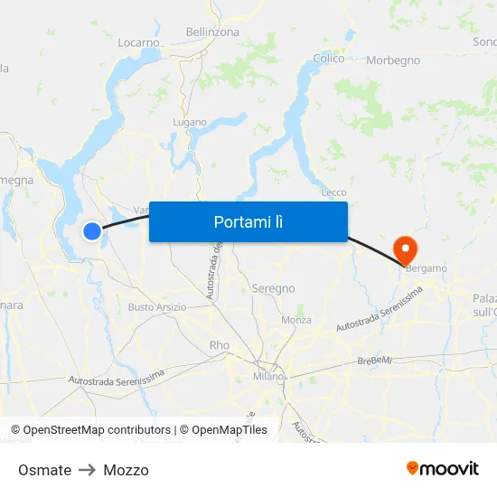 Osmate to Mozzo map