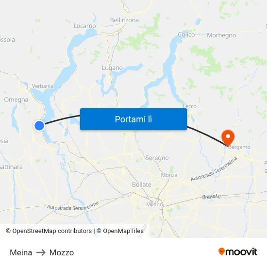 Meina to Mozzo map