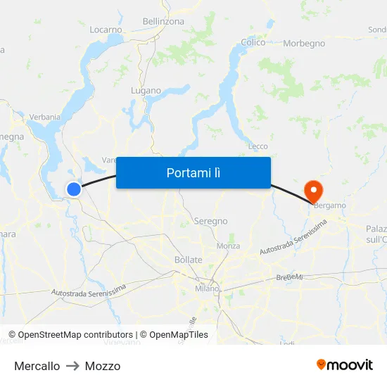 Mercallo to Mozzo map