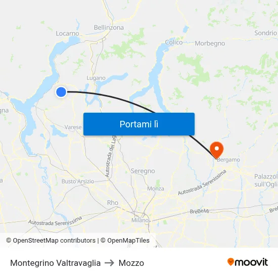 Montegrino Valtravaglia to Mozzo map