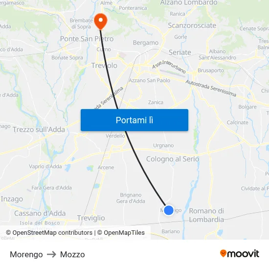 Morengo to Mozzo map