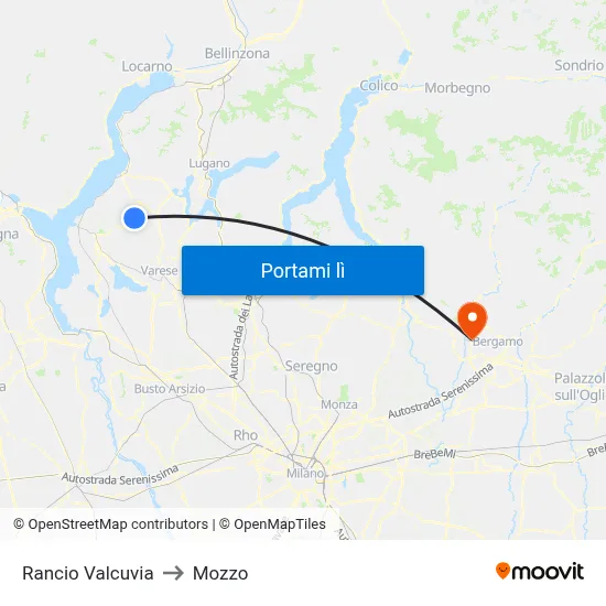 Rancio Valcuvia to Mozzo map