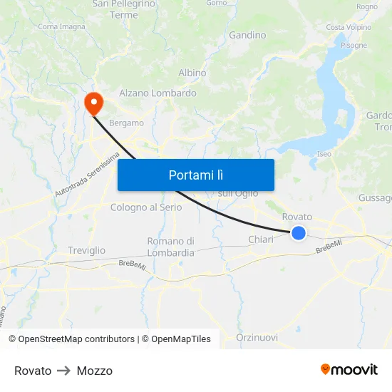 Rovato to Mozzo map