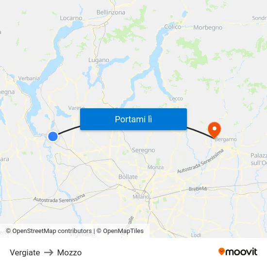 Vergiate to Mozzo map