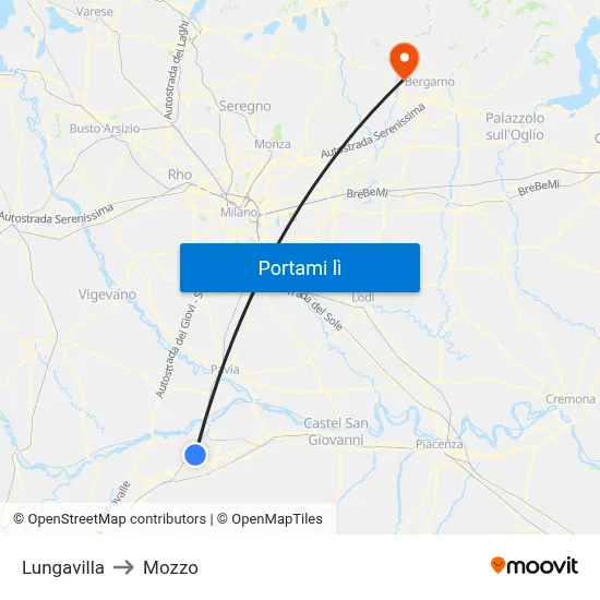 Lungavilla to Mozzo map