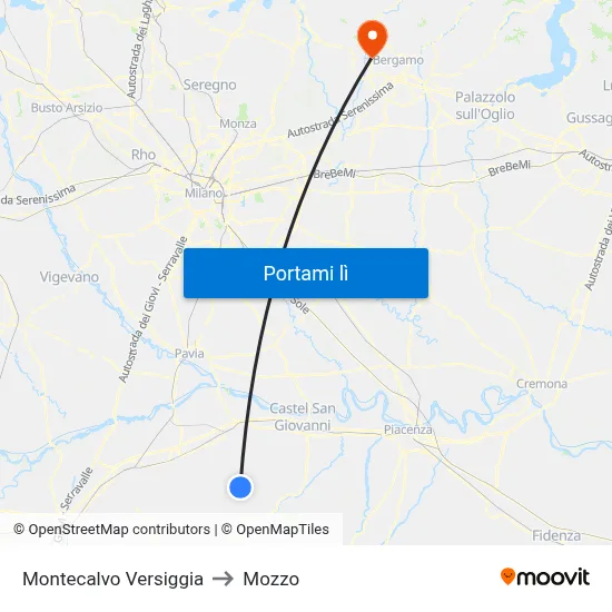 Montecalvo Versiggia to Mozzo map