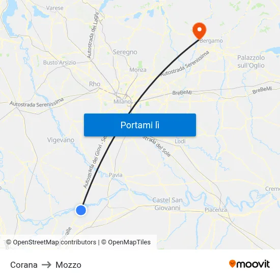 Corana to Mozzo map