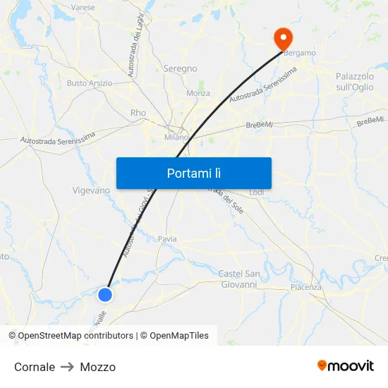 Cornale to Mozzo map