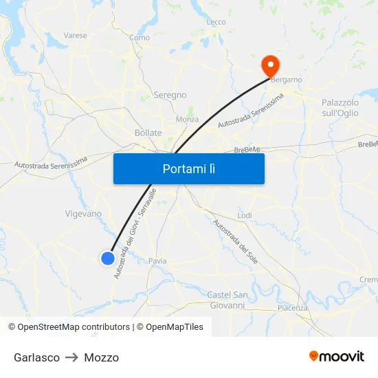 Garlasco to Mozzo map