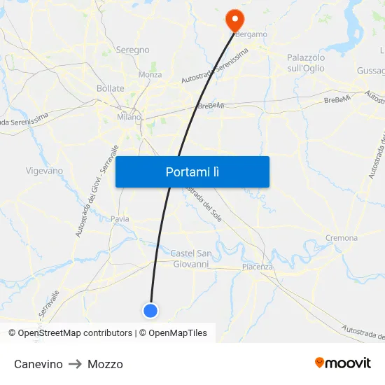 Canevino to Mozzo map
