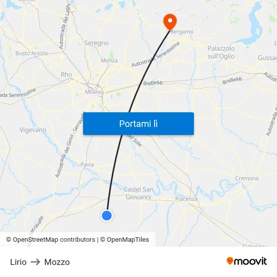 Lirio to Mozzo map