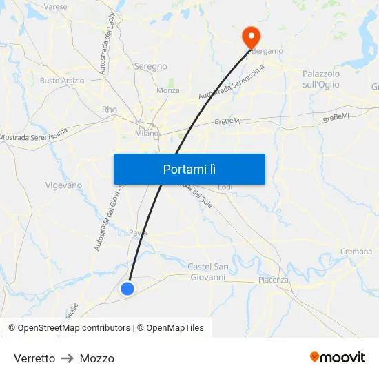 Verretto to Mozzo map