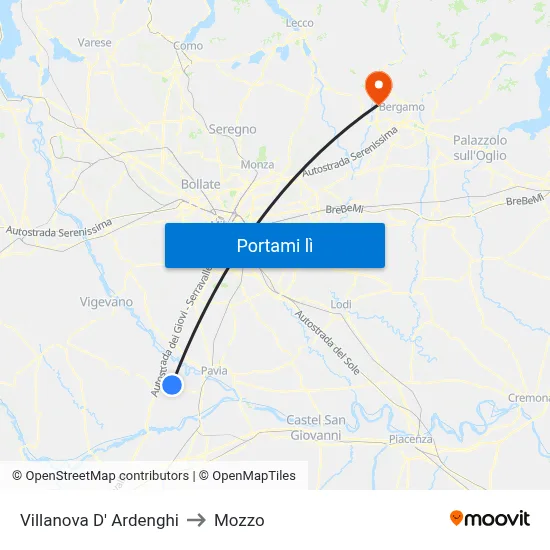 Villanova D' Ardenghi to Mozzo map