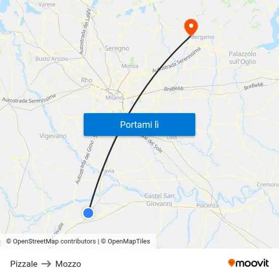 Pizzale to Mozzo map