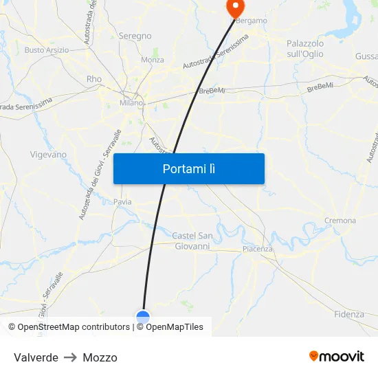 Valverde to Mozzo map