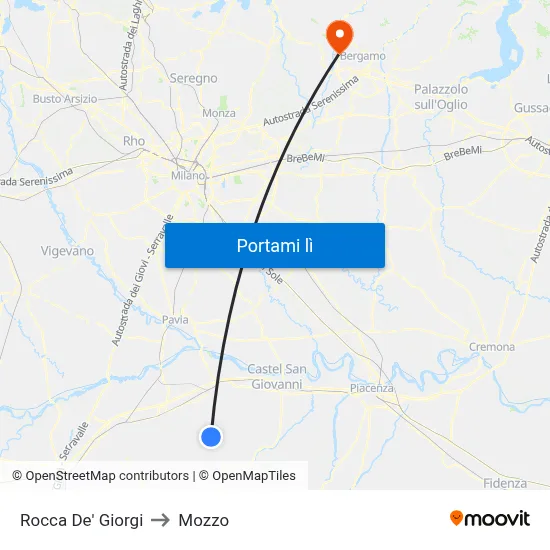 Rocca De' Giorgi to Mozzo map