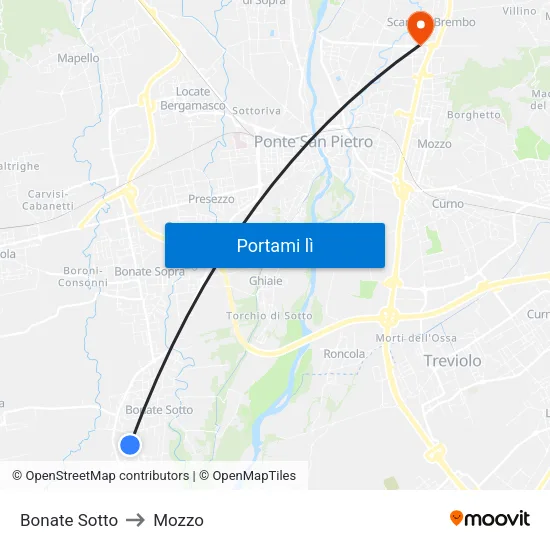 Bonate Sotto to Mozzo map