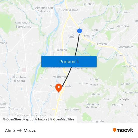 Almè to Mozzo map