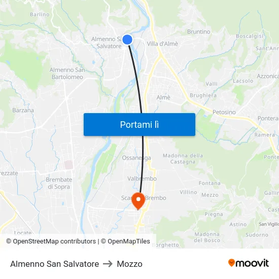 Almenno San Salvatore to Mozzo map